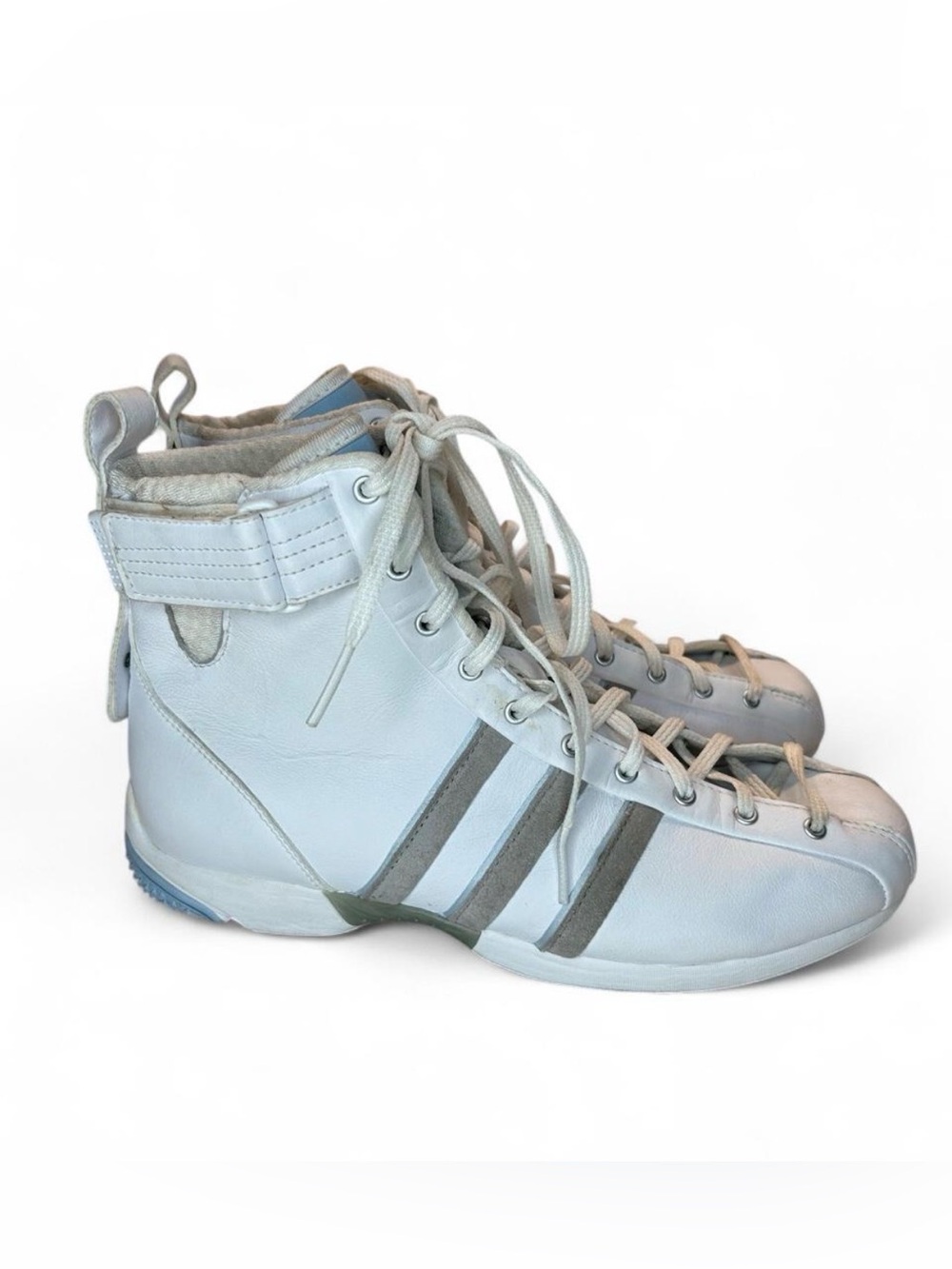 Adidas White High-Top Sneakers with Gray Stripes